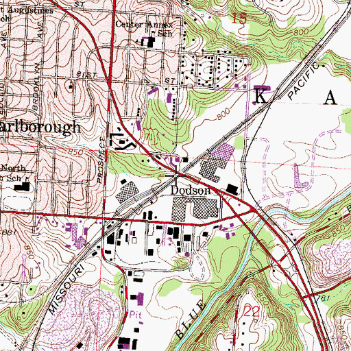 Topographic Map of Dodson, MO