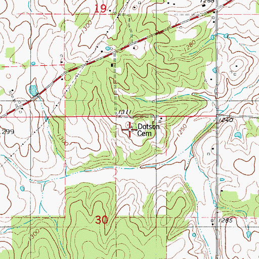 Topographic Map of Dotson Cemetery, MO