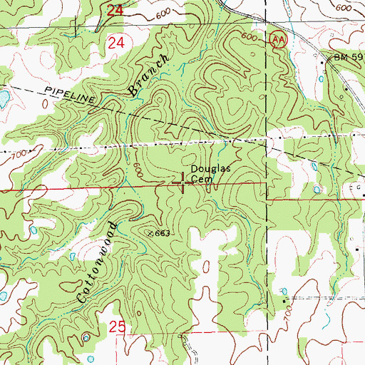Topographic Map of Douglas Cemetery, MO