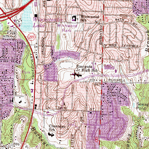 Topographic Map of Eastgate Middle School, MO
