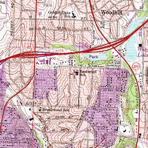 Topographic Map of Eastwood School, MO