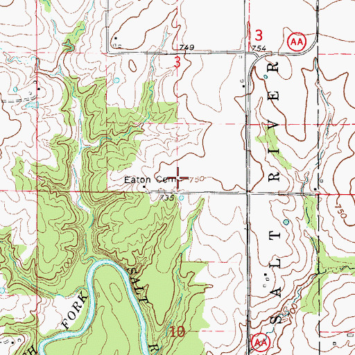 Topographic Map of Eaton Cemetery, MO