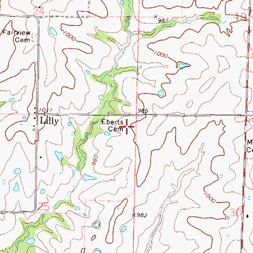Topographic Map of Eberts Cemetery, MO