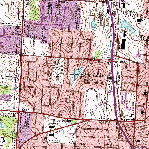 Topographic Map of Elm Lake, MO