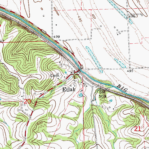 Topographic Map of Etlah, MO