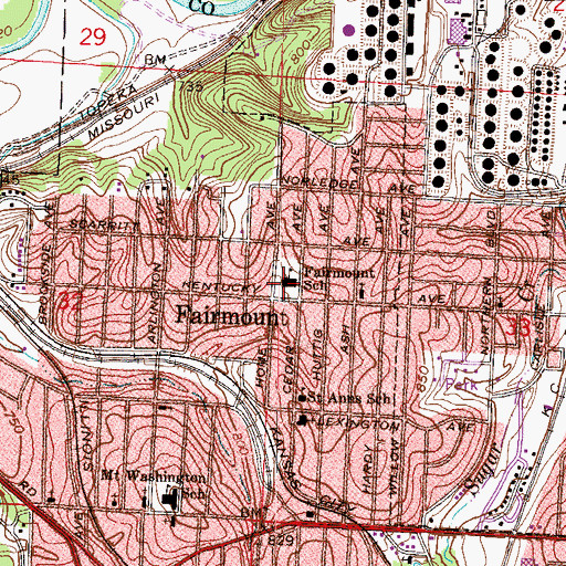 Topographic Map of Fairmount Elementary School, MO