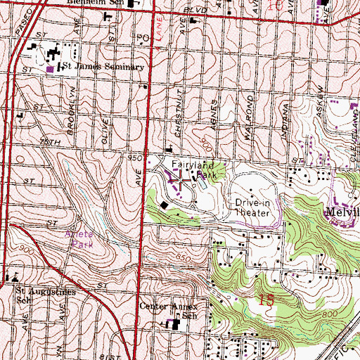 Topographic Map of Fairyland Park, MO