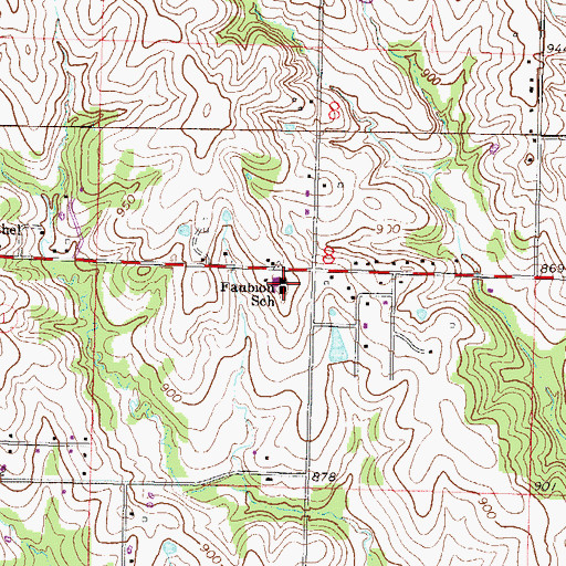 Topographic Map of Faubion School, MO