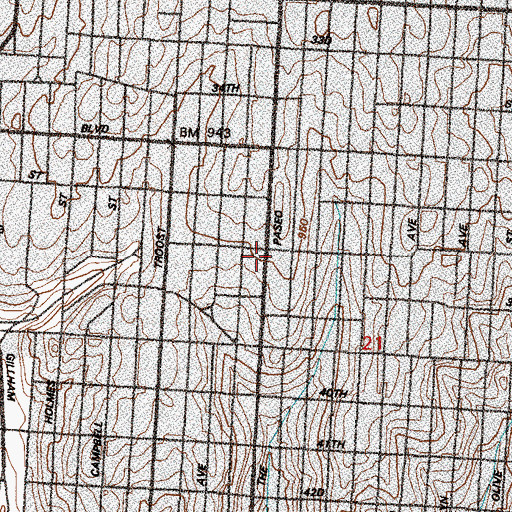Topographic Map of Faxon School (historical), MO