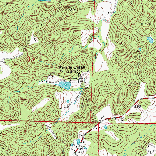 Topographic Map of Fiddle Creek Camp, MO