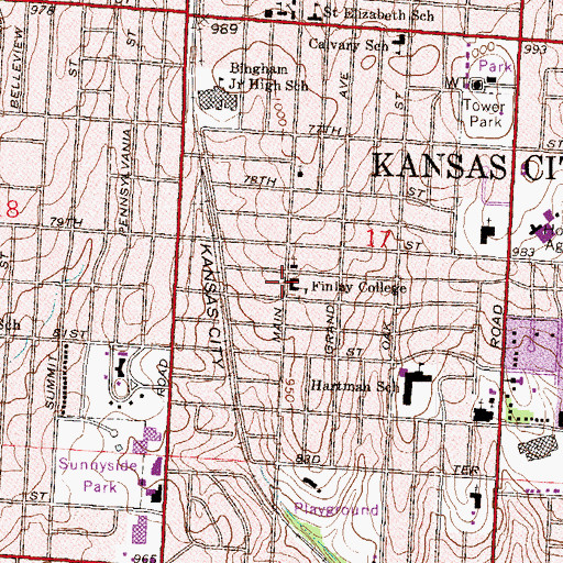 Topographic Map of Finlay College, MO