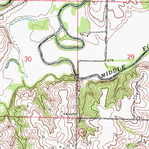 Topographic Map of Flat Creek, MO