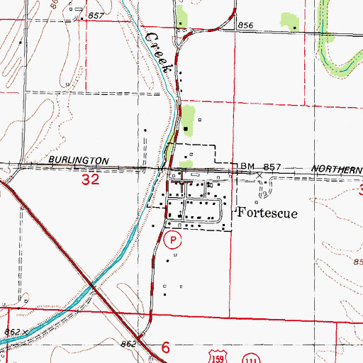 Topographic Map of Fortescue, MO
