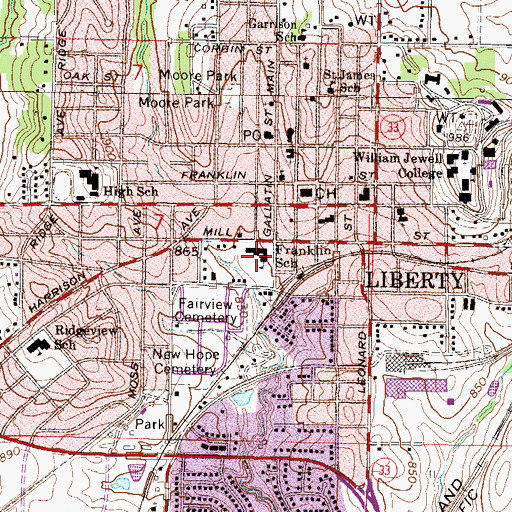 Topographic Map of Franklin Elementary School, MO