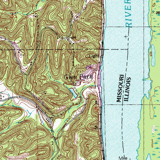 Topographic Map of Glen Park, MO