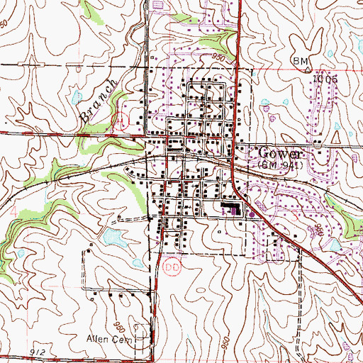 Topographic Map of Gower, MO