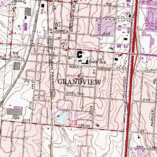 Topographic Map of Grandview, MO