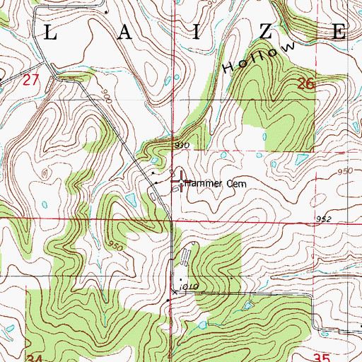 Topographic Map of Hammer Cemetery, MO