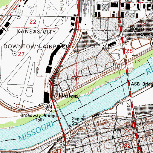 Topographic Map of Harlem, MO