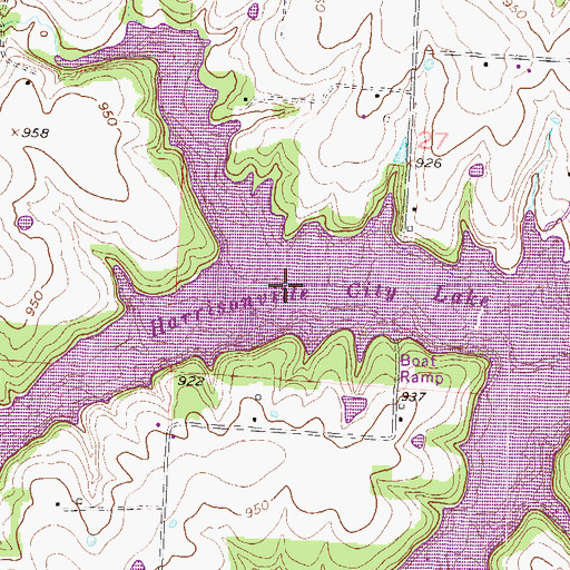 Topographic Map of Harrisonville City Lake, MO