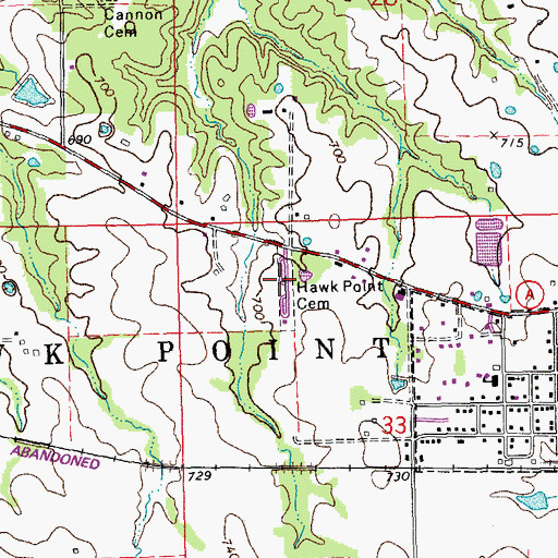 Topographic Map of Hawk Point Cemetery, MO