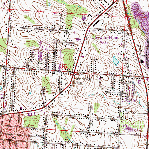 Topographic Map of Hendrick Cemetery, MO