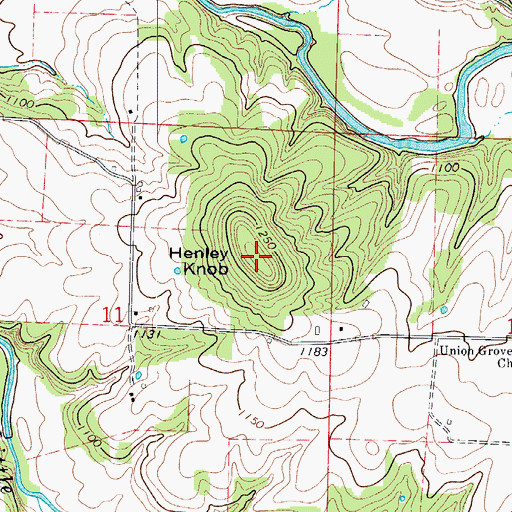 Topographic Map of Henley Knob, MO