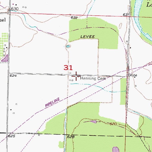 Topographic Map of Henning Cemetery, MO