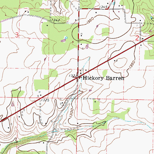 Topographic Map of Hickory Barren, MO