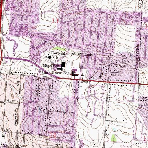 Topographic Map of High Grove Elementary School, MO