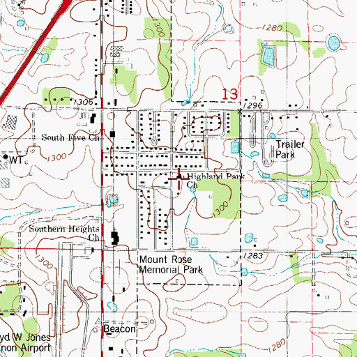 Topographic Map of Highland Park Church, MO