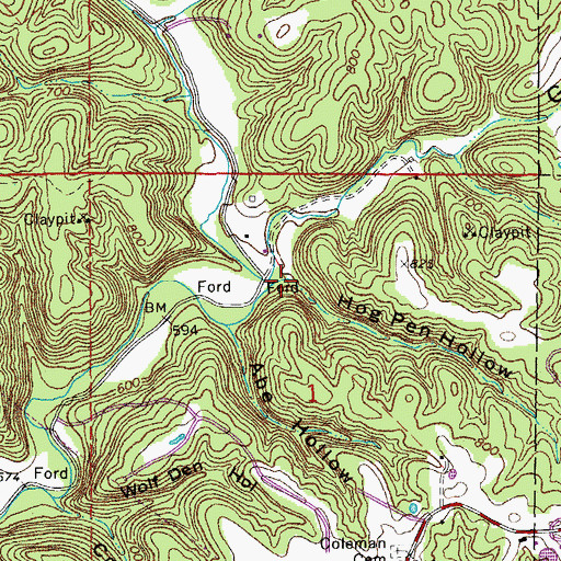 Topographic Map of Hog Pen Hollow, MO