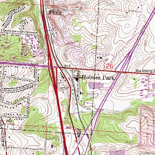 Topographic Map of Holmes Park, MO