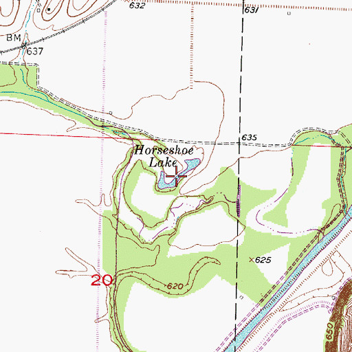 Topographic Map of Horseshoe Lake, MO