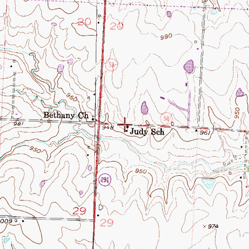 Topographic Map of Judy School (historical), MO
