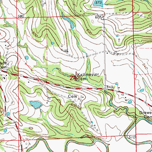 Topographic Map of Kallmeyier Cemetery, MO