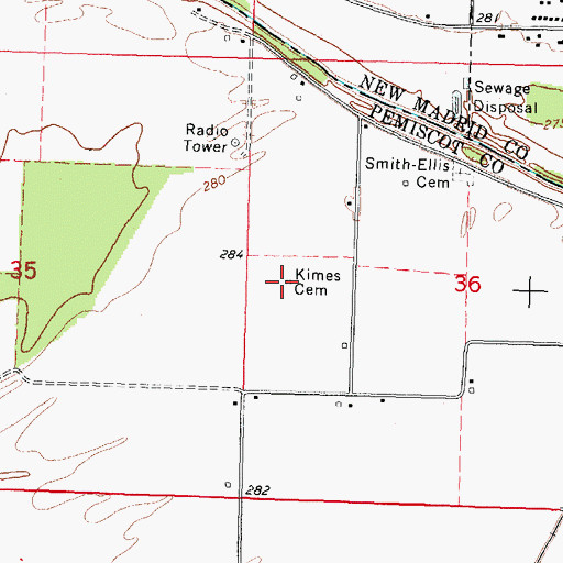 Topographic Map of Kimes Cemetery, MO