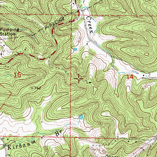 Topographic Map of Kirbaum Branch, MO