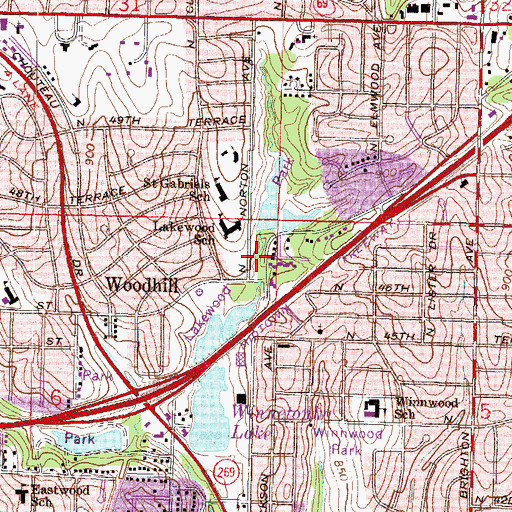 Topographic Map of Lakewood Park, MO
