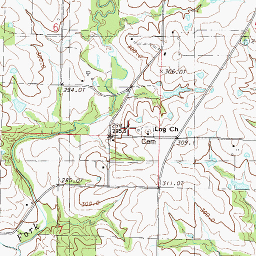 Topographic Map of Leg Church School, MO