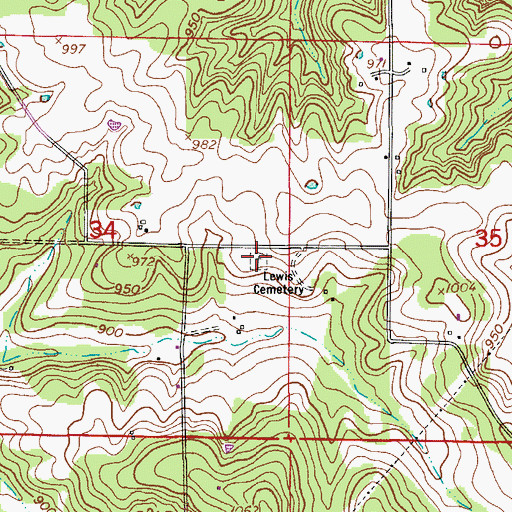 Topographic Map of Lewis Cemetery, MO