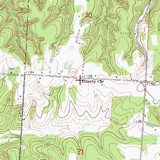 Topographic Map of Liberty Church, MO