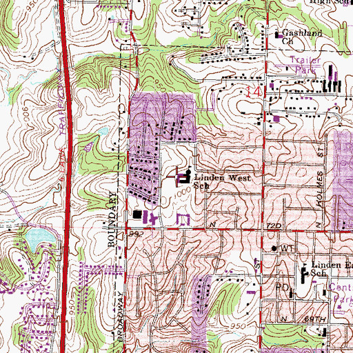 Topographic Map of Linden West Elementary School, MO