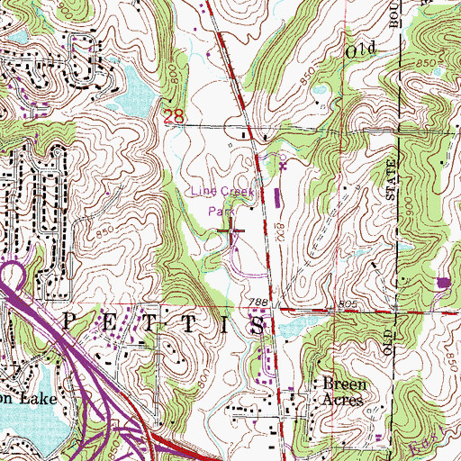 Topographic Map of Line Creek Park, MO