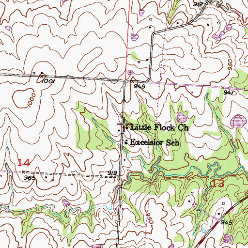 Topographic Map of Little Flock Church, MO