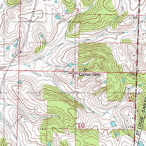 Topographic Map of Lomax Cemetery, MO