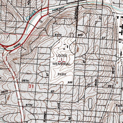 Topographic Map of Loose Memorial Park, MO