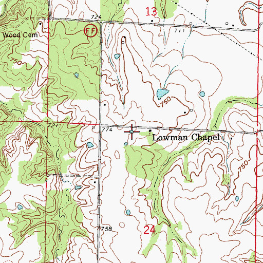 Topographic Map of Lowman Chapel, MO