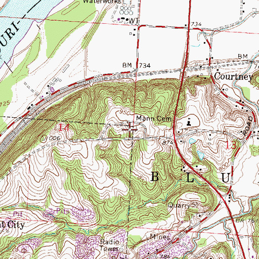 Topographic Map of Mann Cemetery, MO