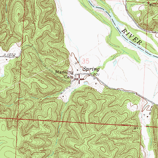 Topographic Map of Manning Cemetery, MO